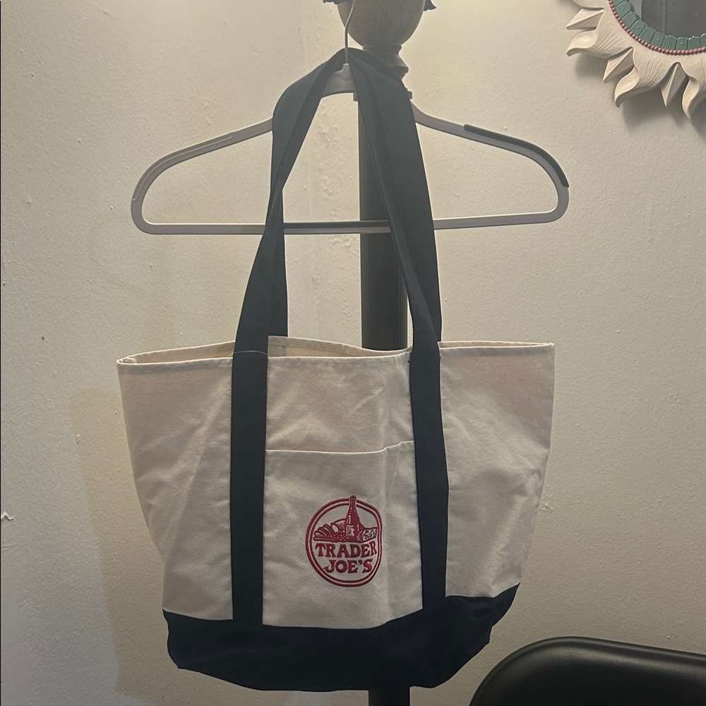 Trader Joe's Navy and Cream Tote Bag